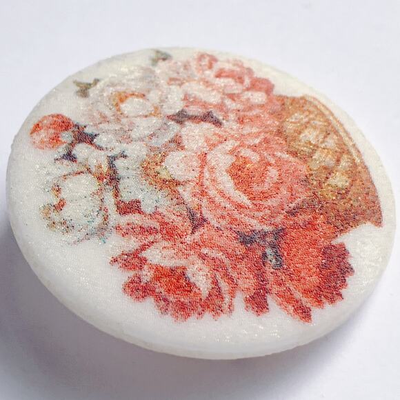 VTG 60s Brooch Glazed Ceramic Floral Transfer Basket of Flowers Mid Century Pin - Picture 5 of 9